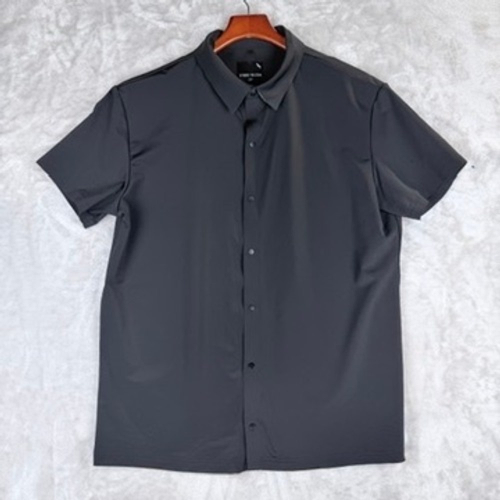 STONE FALCON Mens Charcoal Gray Short Sleeve Button Down‎ Shirt Size M